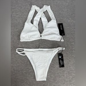 Tavik Ribbed Bikini Set Women's Small White Crisscross Back Swimwear